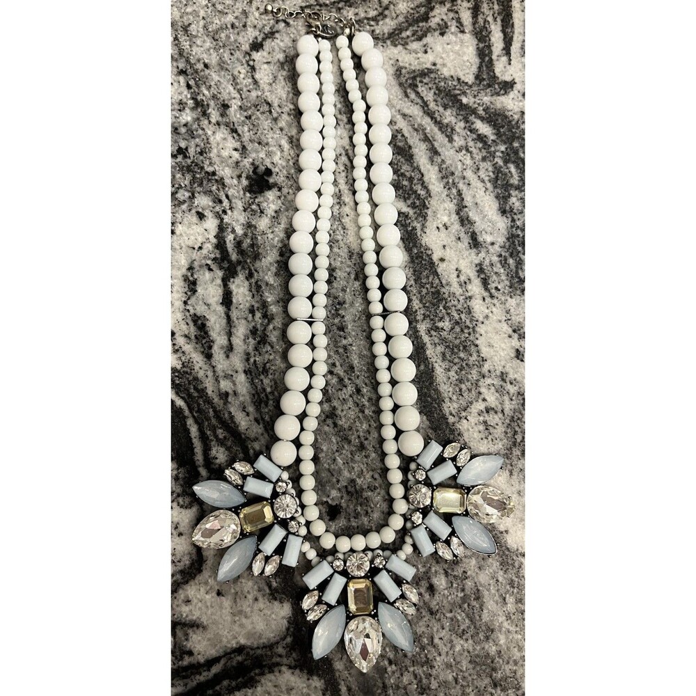 Charming Charlie Double Strand White Beaded Rhinestone Statement Necklace
